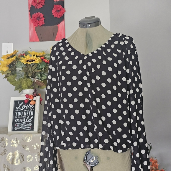 Eloise Chiffon Blouse Evereve Elegant Black and White Polka Dot Blouse NWOT Sz M - Picture 2 of 16